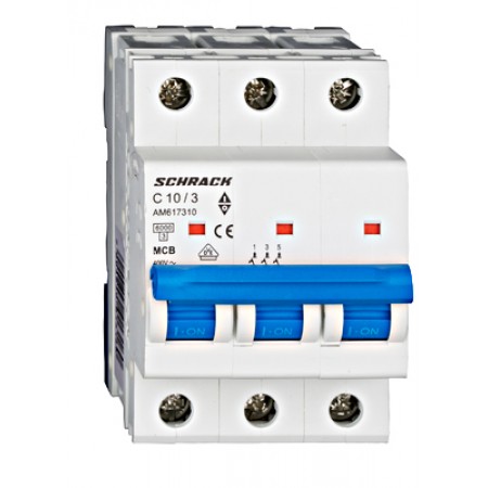 Întreruptor automat modular (MCB) AMPARO 6kA, C 10A, 3-poli