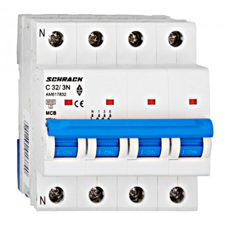 Întreruptor automat modular (MCB) AMPARO 6kA, C 32A, 3P+N