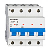 Întreruptor automat modular (MCB) AMPARO 6kA, C 6A, 3P+N